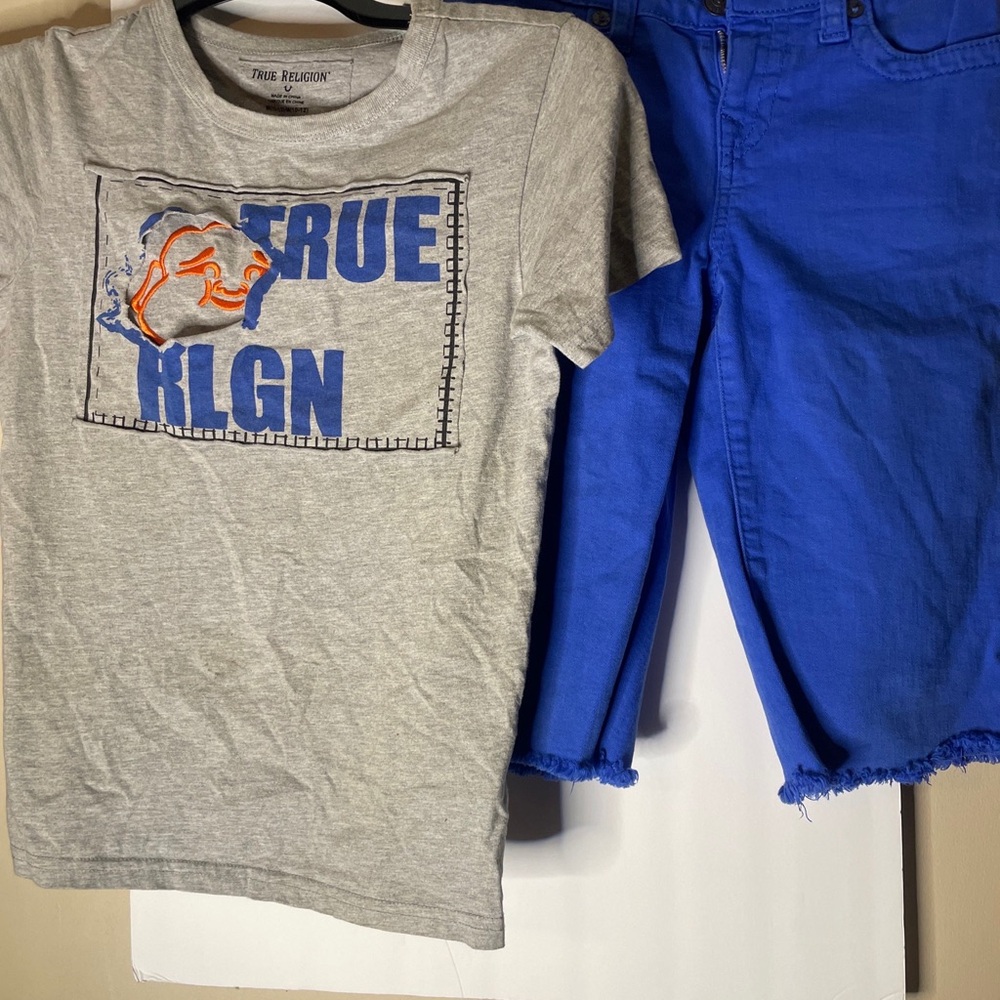 True Religion Gray and Blue Short Sleeve Tees